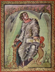 Ms 1 fol.60v San Marco alla sua scrivania, dal Vangelo di San Marco, dai Vangeli di Ebbo, c.816-835